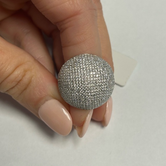 Suzy Levian Yellow Sterling Silver White CZ Pave Dome Ring NWT - Picture 6 of 7